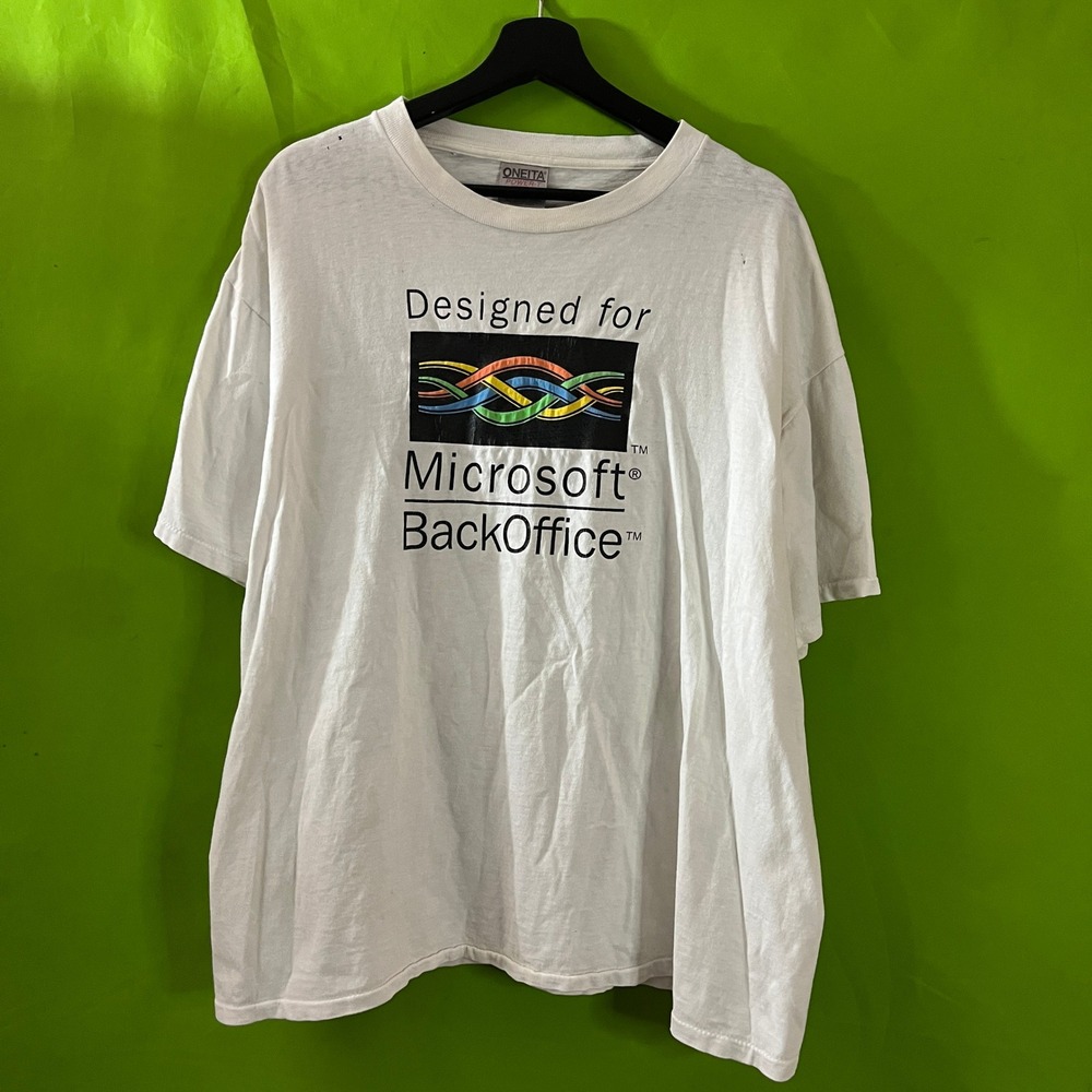 Vintage Oneita Microsoft BackOffice T-Shirt Mens XL White 90s Tech Single Stitch